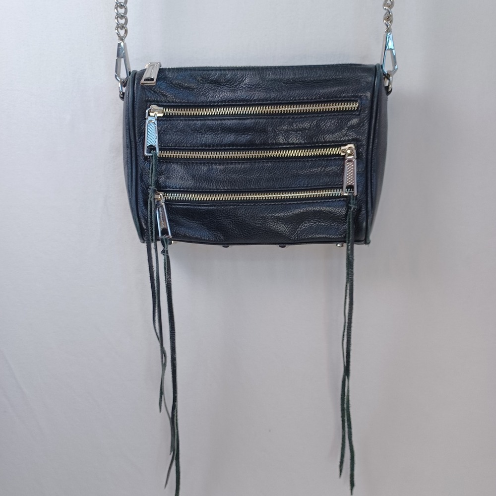 Rebecca Minkoff Crossbody Bag Black Leather Boho Biker - Picture 3 of 15